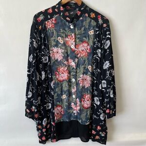 Vintage Francesca Rose Black Sheer Floral Button Down Blouse